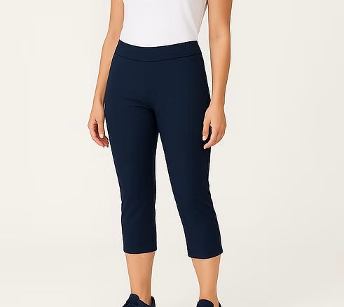 Holland Park Ladies Stretchy 3/4 Citrine Capris - Navy